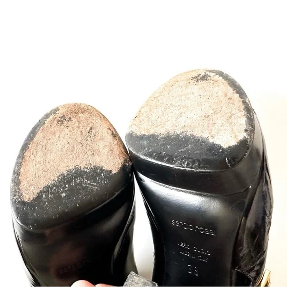 Sergio Rossi Crinkle Patent Leather Open-toe Booties Golden Statement Buckles 38 - Picture 13 of 14